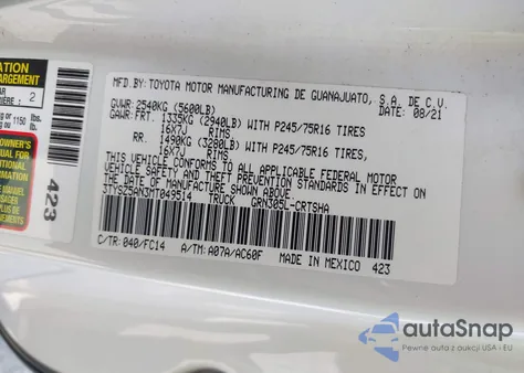 2021 Toyota Tacoma Sr5 V6 z USA, uszkodzony, nr VIN 3TYSZ5AN3MT049514